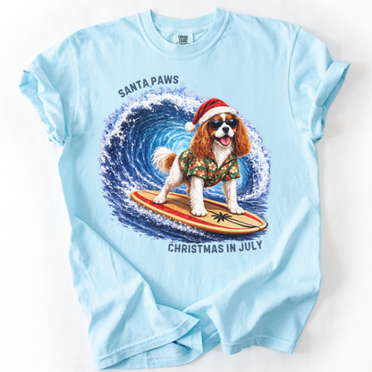 Christmas in July Gift for Blenheim Cavalier Lovers, Santa Paws Beach Shirt