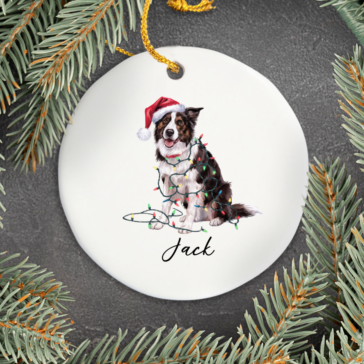 Personalized Border Collie Christmas Lights Ornament
