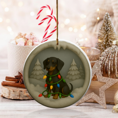 Personalized Black & Tan Dachshund Christmas 3D Clay-Style Dog Keepsake