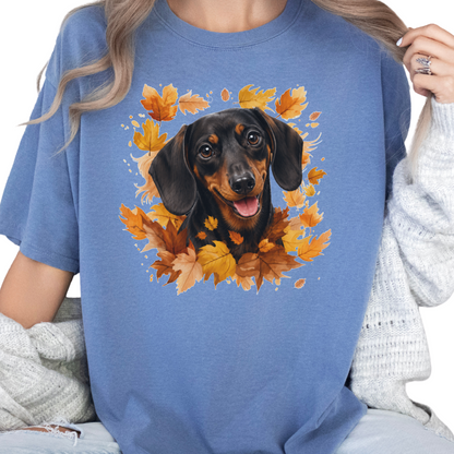 Black & Tan Dachshund Fall Shirt, Autumn Dog Mom Comfort Colors Tee