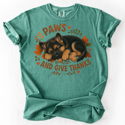 German Shepherd Thanksgiving Shirt, Paws Give Thanks Tee, Fall German Shepherd Lover Gift