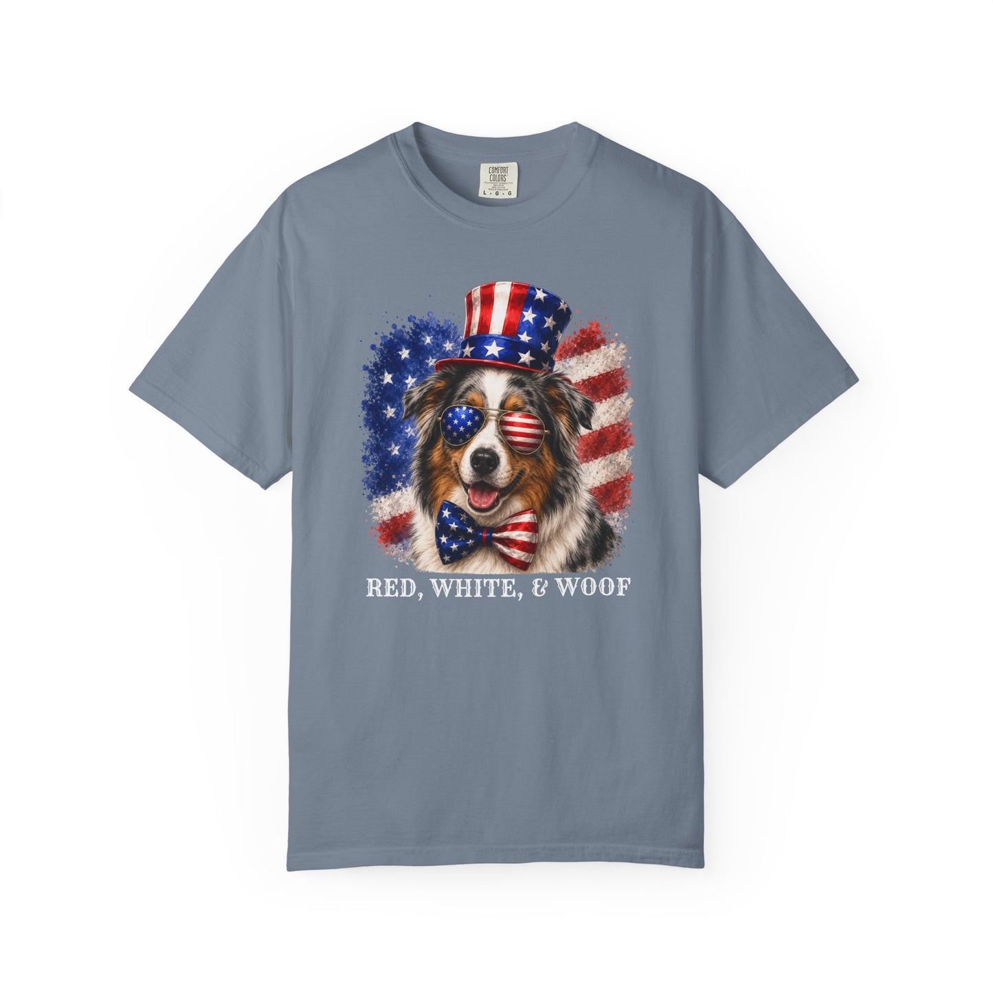 Patriotic Australian Shepherd Red White & Woof Shirt