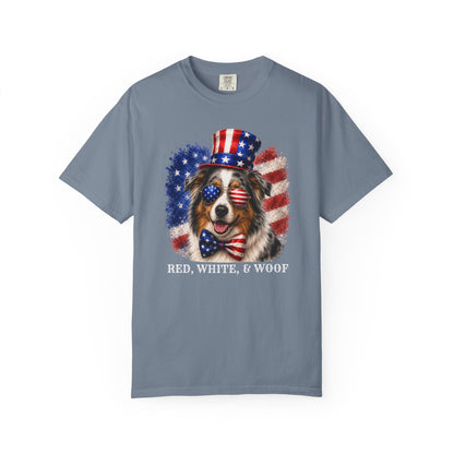 Patriotic Australian Shepherd Red White & Woof Shirt
