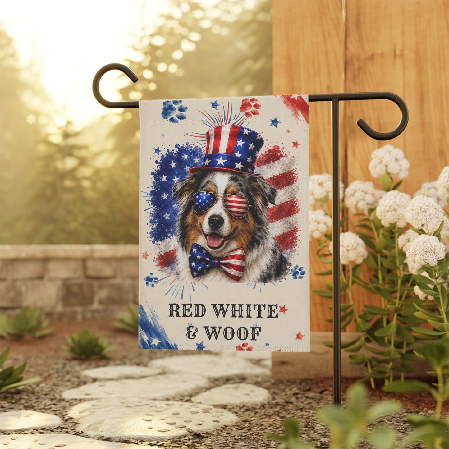 Patriotic Australian Shepherd Garden Flag