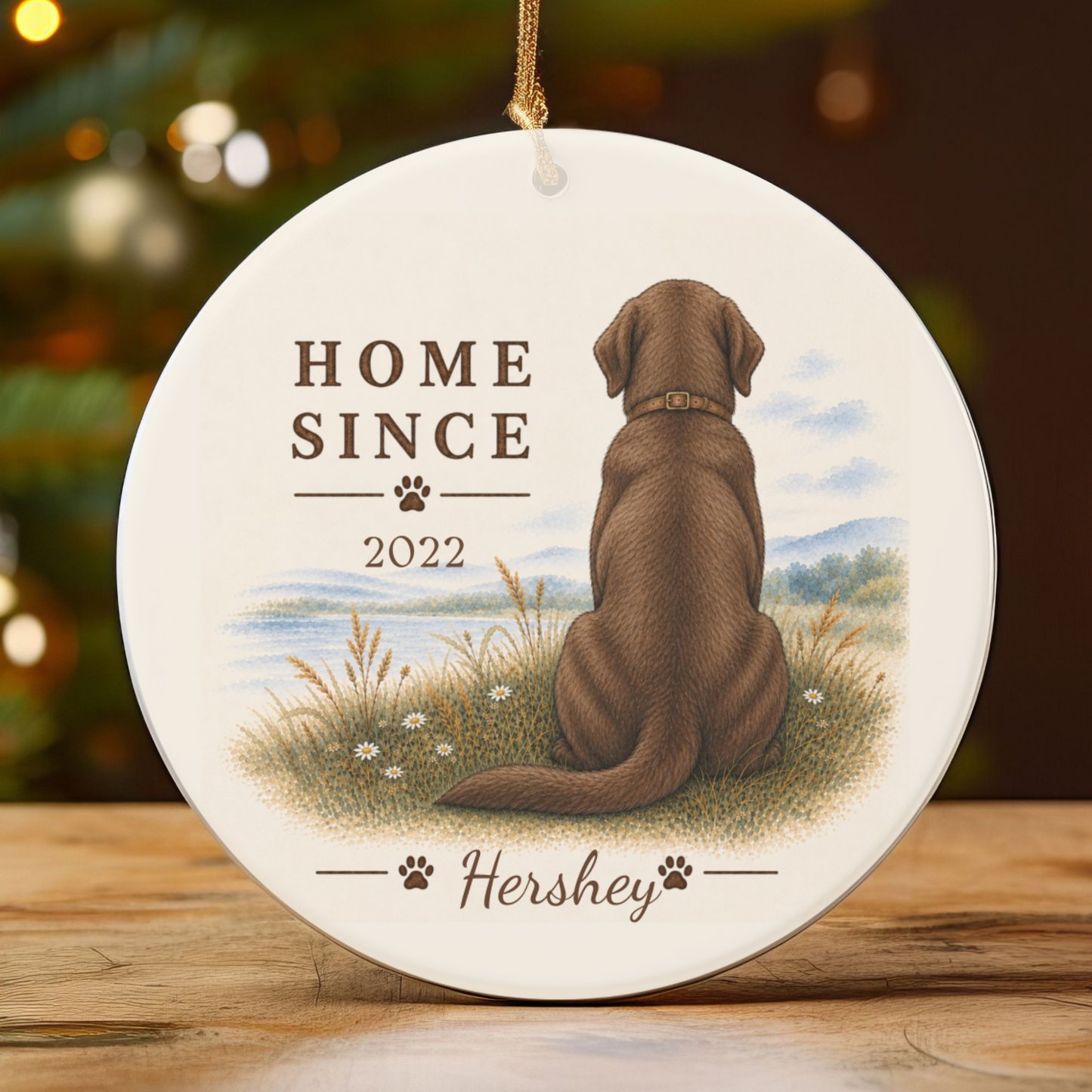 Personalized Chocolate Lab Ornament, Double Sided Labrador Gotcha Day Gift, Custom Dog Keepsake