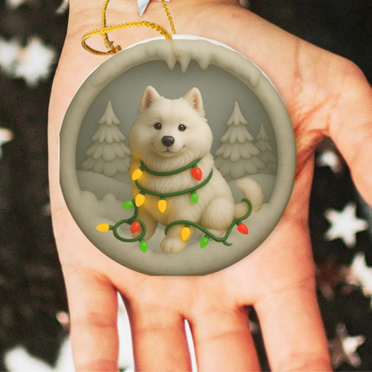 Personalized Samoyed Christmas Ornament, 3D Clay-Style Dog Keepsake with Lights