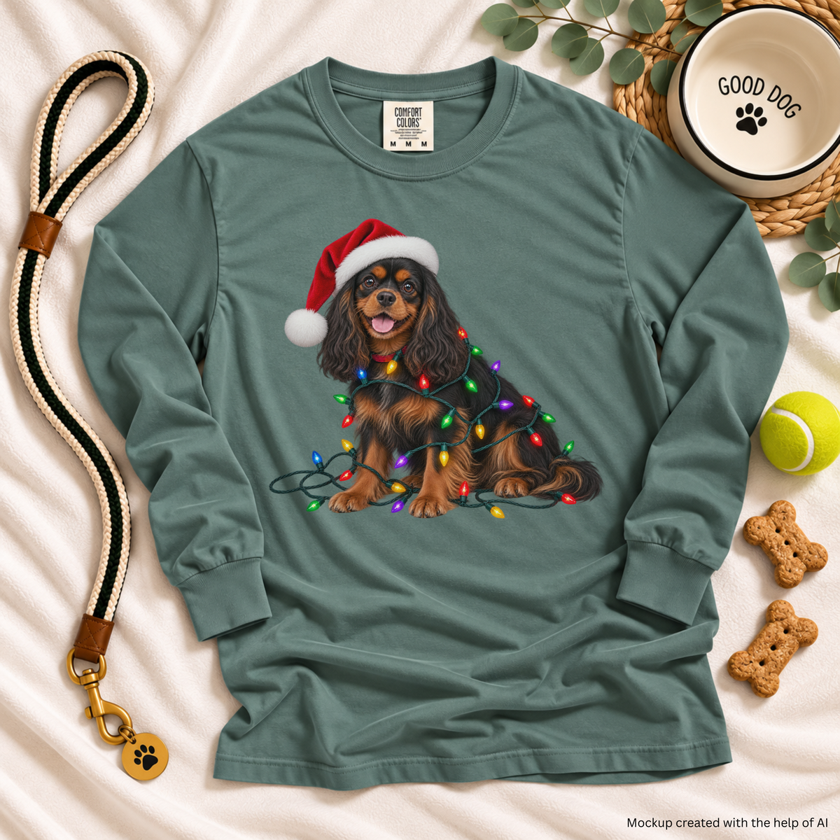 Black and Tan Cavalier Christmas Long Sleeve Shirt, Comfort Colors Holiday Tee, Cavalier Mom Gift