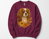 Load image into Gallery viewer, Cavalier King Charles Spaniel Sweatshirt – Blenheim, Ruby or Tri-Color Dog Lover Gift, Cute Fall Floral Crewneck for Pet Owners
