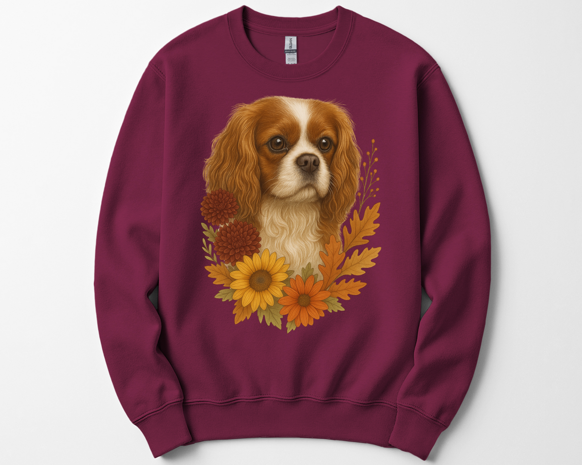 Cavalier King Charles Spaniel Sweatshirt – Blenheim, Ruby or Tri-Color Dog Lover Gift, Cute Fall Floral Crewneck for Pet Owners