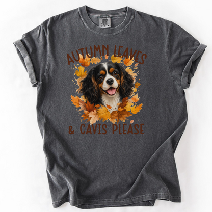 Tricolor Cavalier Mom Fall Shirt, Autumn Leaves & Cavaliers Please