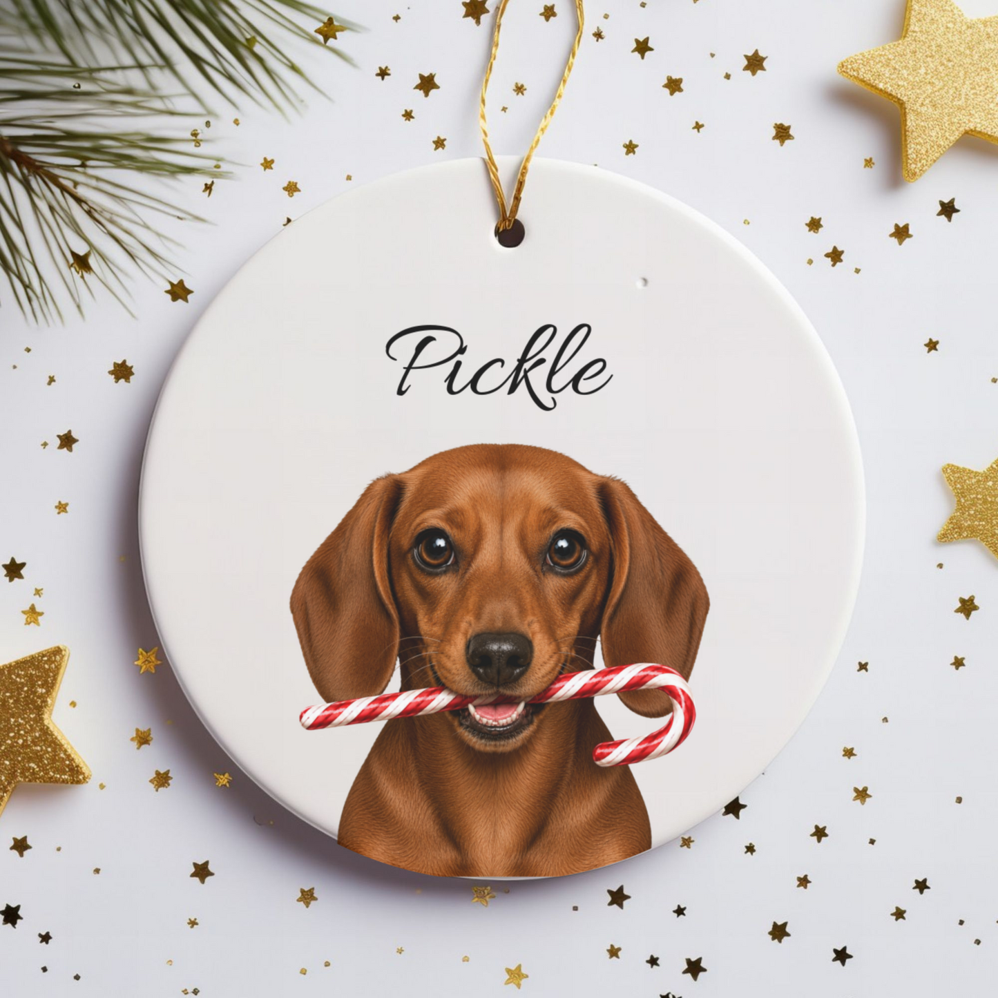 Personalized Red Dachshund Candy Cane Ornament