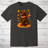 Load image into Gallery viewer, Chocolate Labrador Fall T-Shirt, Autumn Dog Sweatshirt, Pet Lover Gift, Cozy Canine Apparel, Chocolate Lab in Leaves

