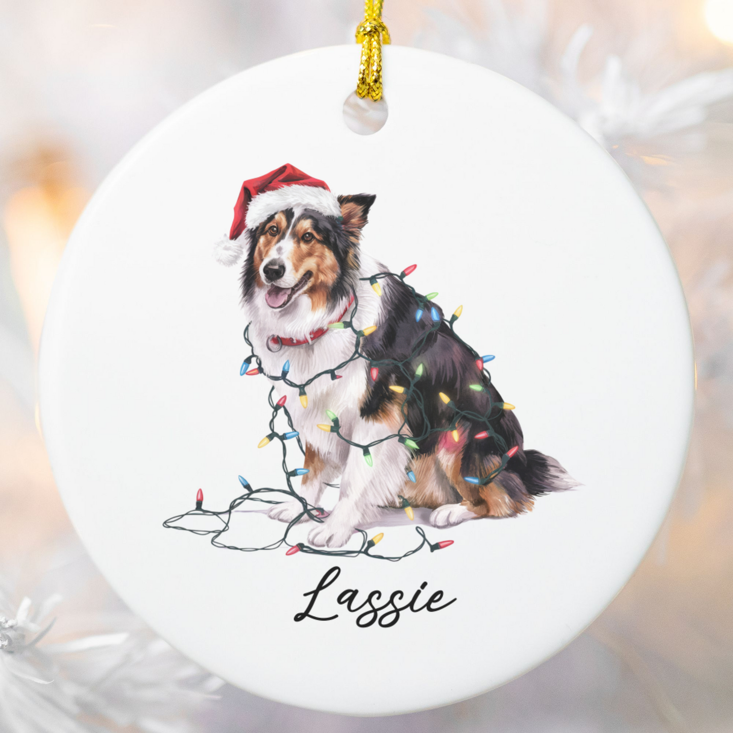 Personalized Collie Christmas Ornament, Custom Dog Ornament, Pet Name Holiday Keepsake