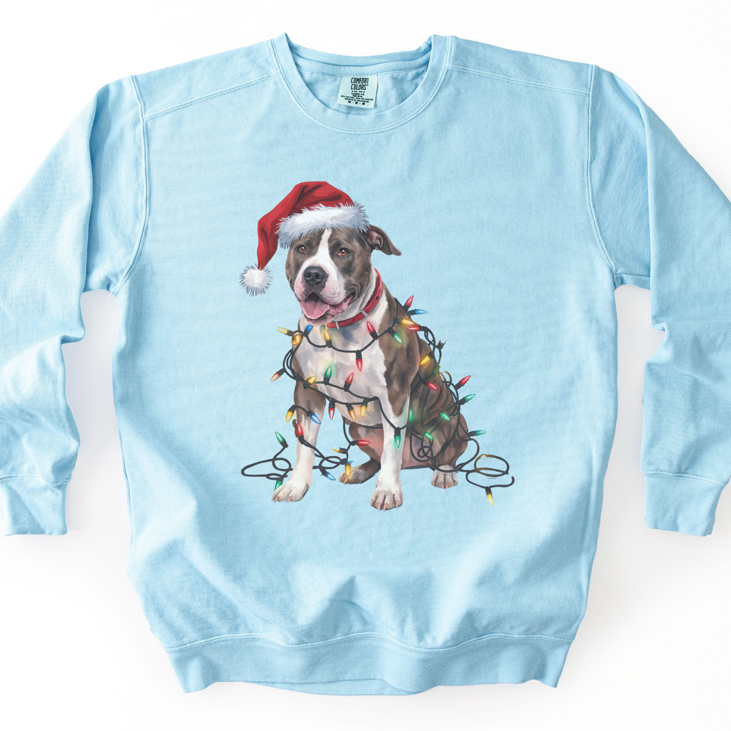 Christmas Pitbull Sweatshirt, Festive Lights Dog Sweater, Pitbull Mom Holiday Apparel