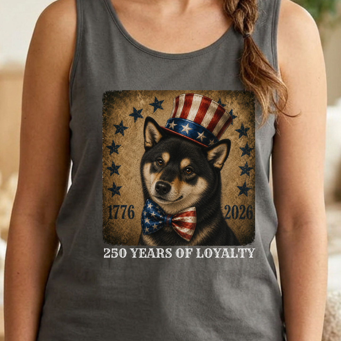 Black Shiba Inu Patriotic Tank Top, 250 Years Loyalty