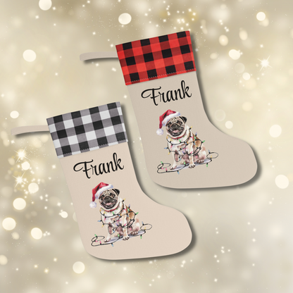 Personalized Tan Pug Christmas Stocking, Holiday Decor Gift for Pet Lovers