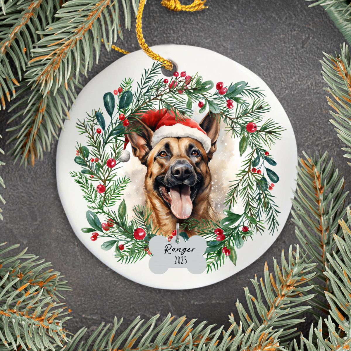 Personalized Belgian Malinois Christmas Ornament