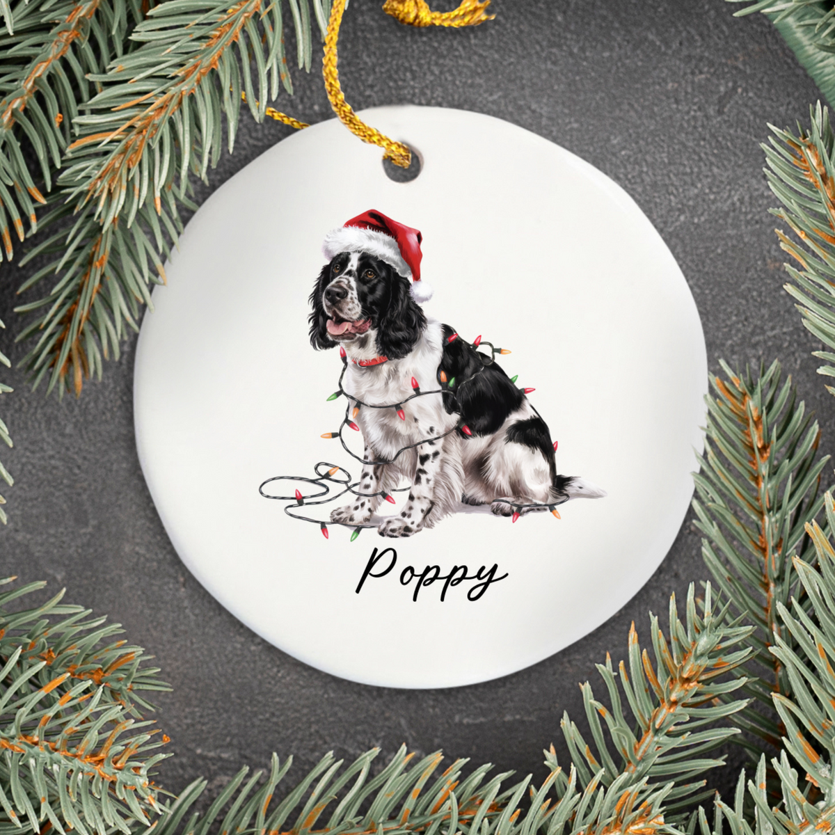 Personalized Springer Spaniel Ornament, Christmas Dog Decor, Custom Pet Gift, Holiday Keepsake, Festive Dog Ornament, Pet Name