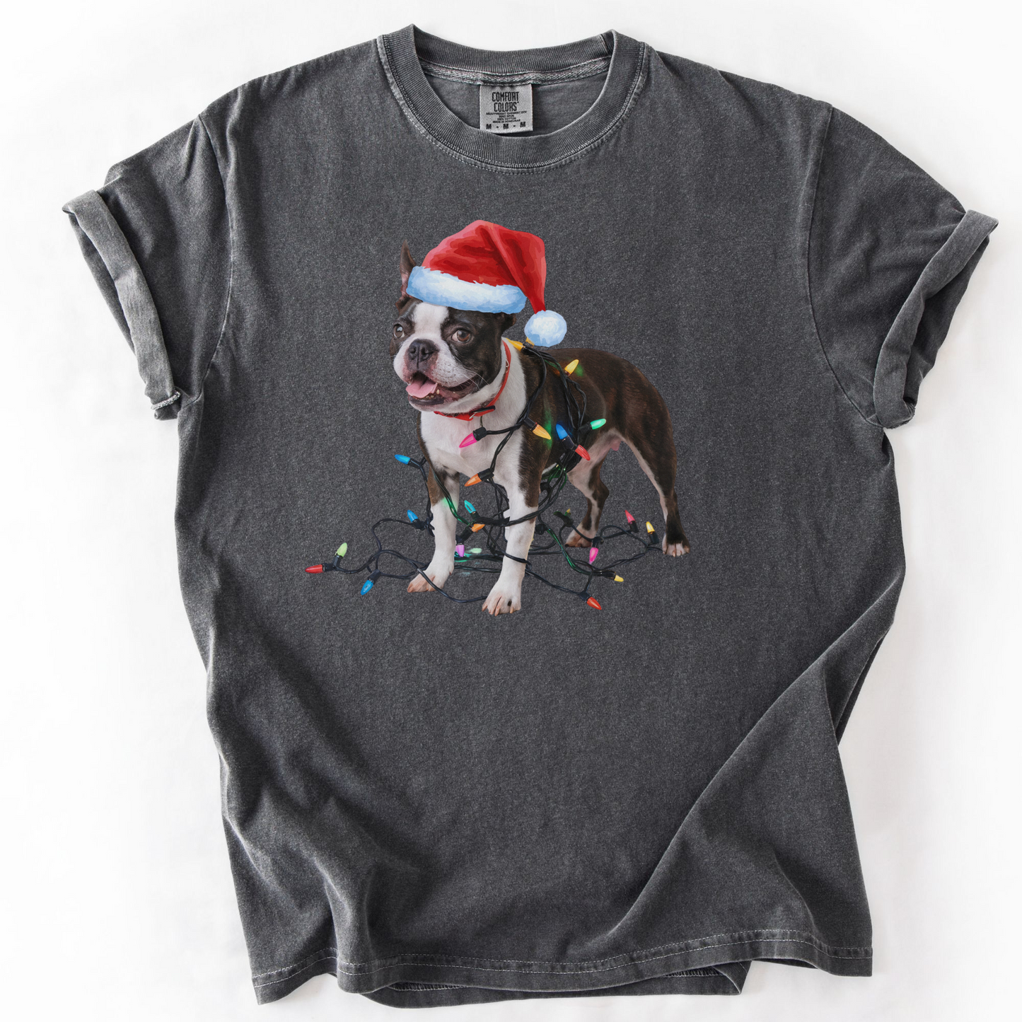 Boston Terrier Christmas Lights Shirt, Fun Holiday Tee for Terrier Lovers