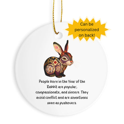 Chinese Zodiac Rabbit Ornament, Year of the Rabbit Horoscope Gift for Lunar New Year