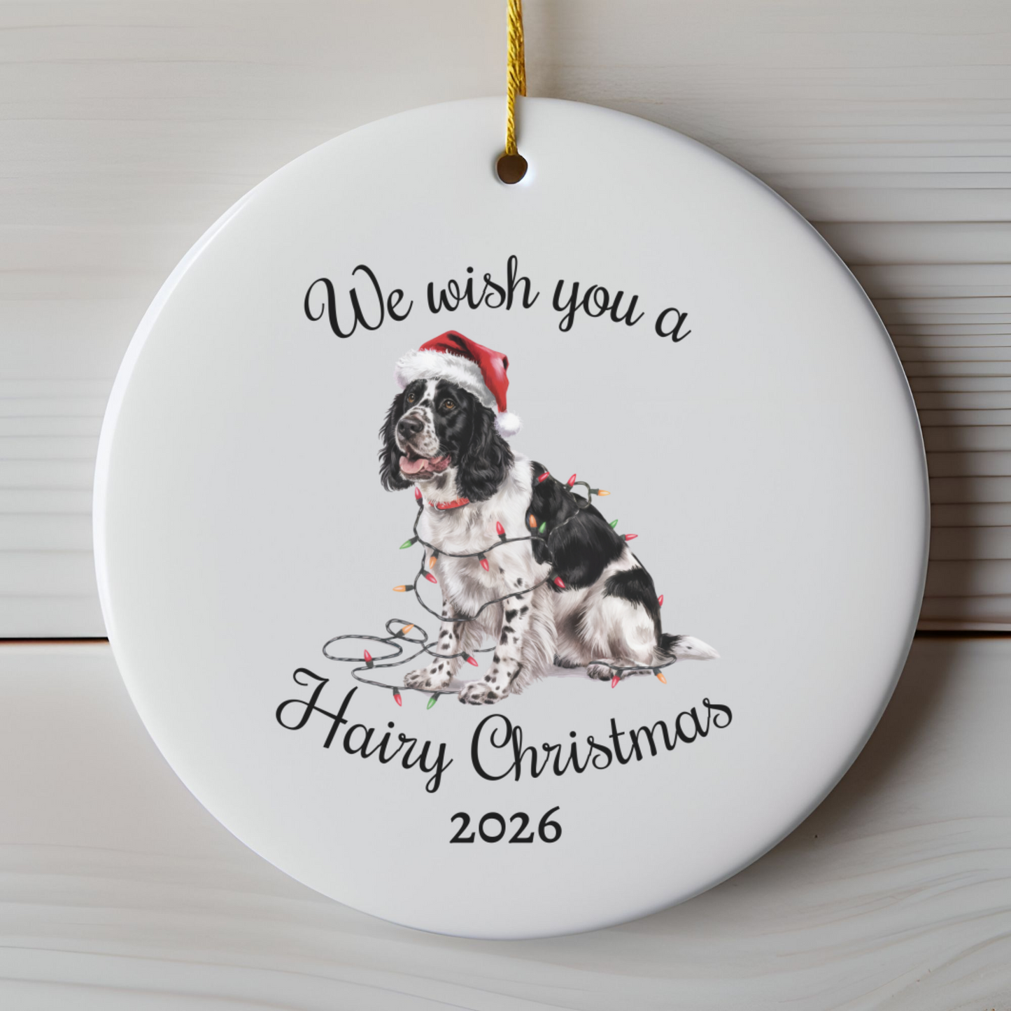 Christmas Black Springer Spaniel Ornament, Christmas Lights Dog Keepsake