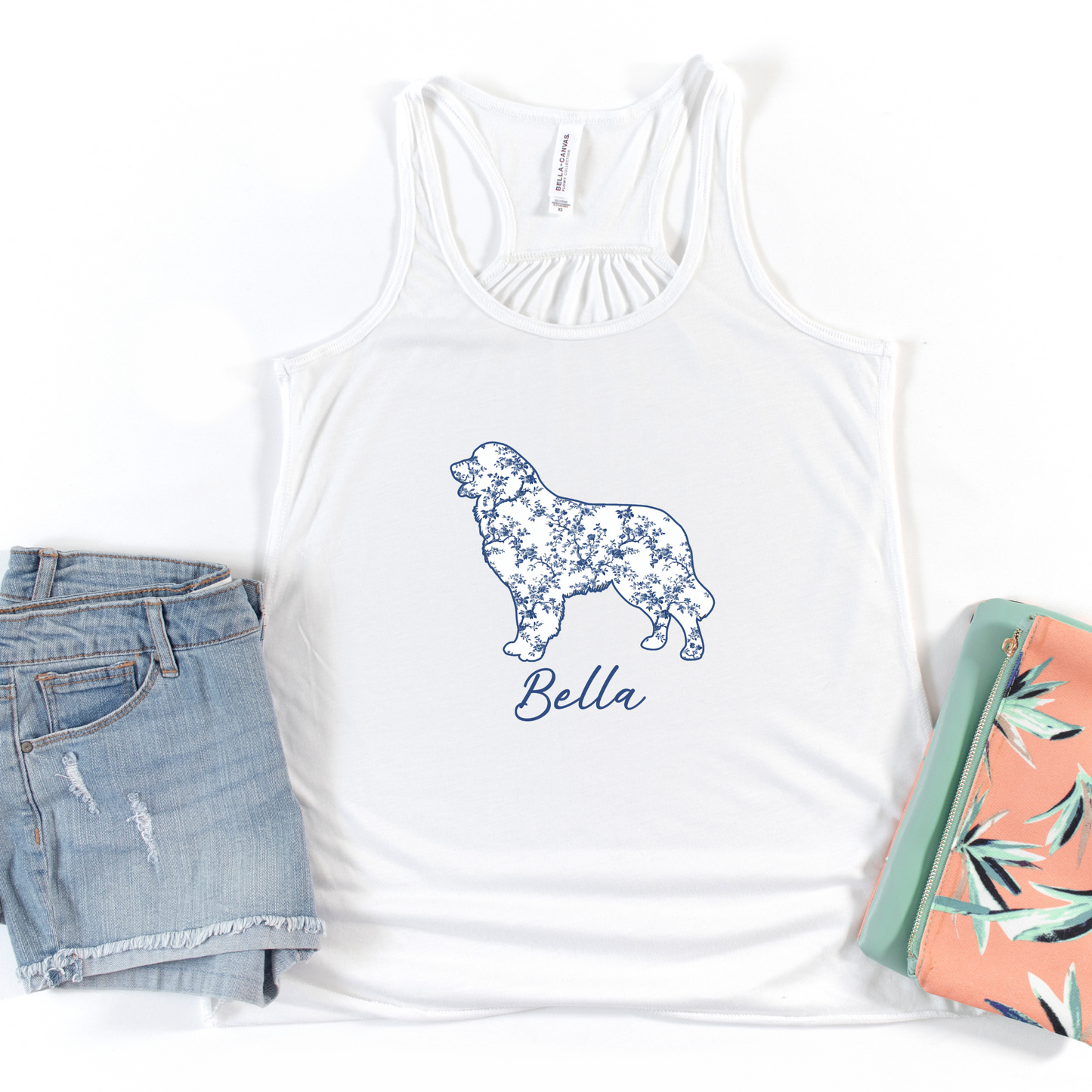 Custom Blue Floral Silhouette Dog Shirt/Hoodie/Tank - Personalize To Select Your Favorite Dog Breed