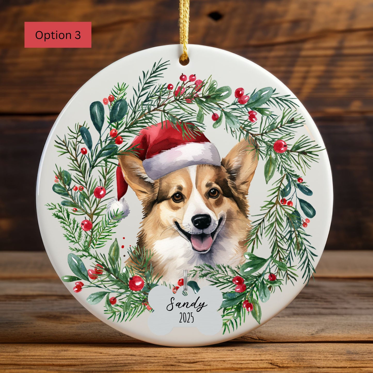 Personalized Corgi Wreath Ornament