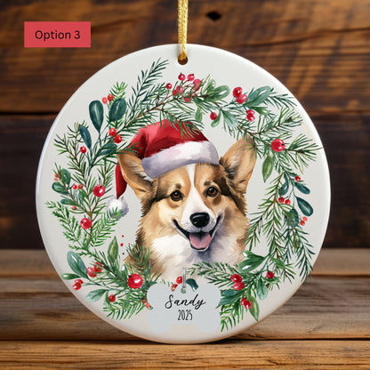 Personalized Corgi Wreath Ornament