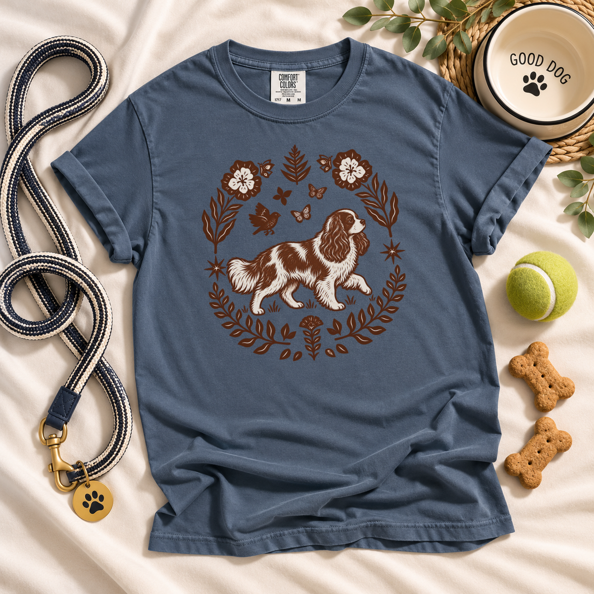 Blenheim Cavalier Comfort Colors Shirt, Folk Art King Charles Spaniel Tee, Dog Gift