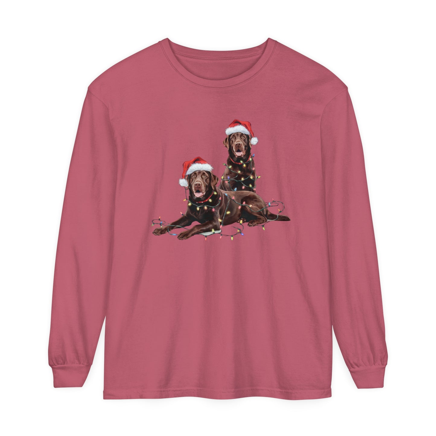 Christmas Chocolate Labrador Long Sleeved Shirt, Christmas Lights Dog Tee, Christmas Dog, Lab Mom Tee, Gift for Dog Lover, Chocolate Lab