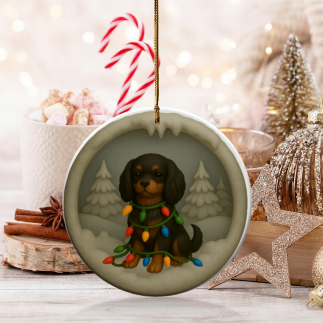 Personalized Black and Tan Cavalier King Charles Spaniel Christmas 3D Clay-Style Dog Keepsake