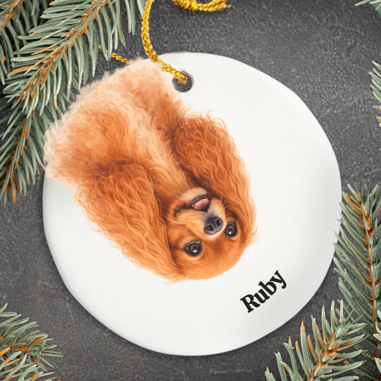Upside down Personalized Pet Photo Ornament, Custom Dog Cat Memorial Ornament with Name, Watercolor Gift