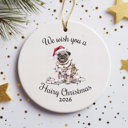 Christmas Tan Pug Ornament, Pug Mom, Christmas Lights Dog Keepsake