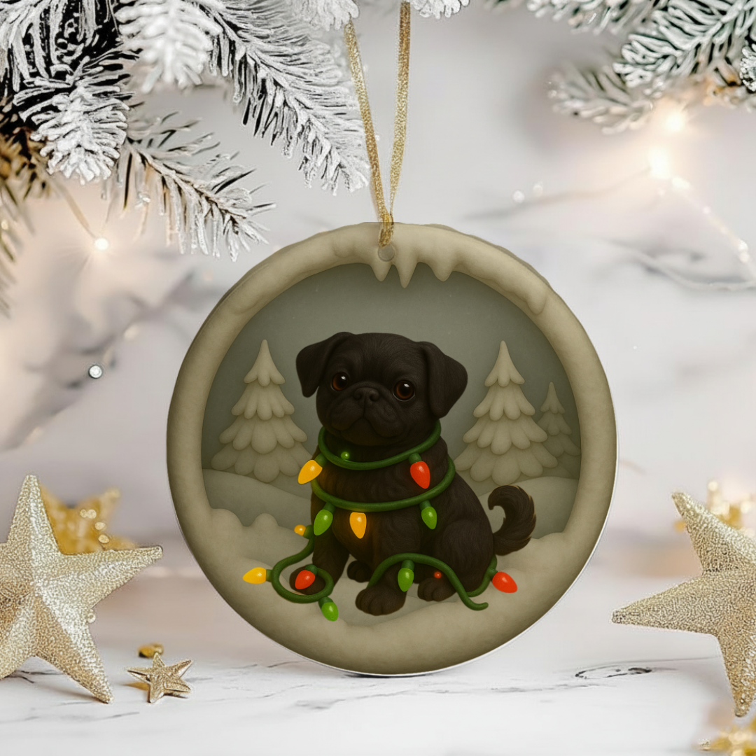 Personalized Black Pug Christmas 3D Clay-Style Dog Keepsake