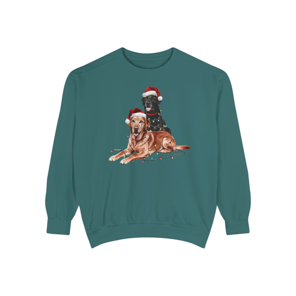 Christmas Fox Red & Black Labrador Sweatshirt, Christmas Lights Dogs