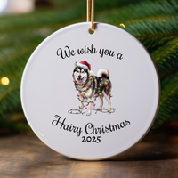 Load image into Gallery viewer, Christmas Alaskan Malamute Ornament, Christmas Lights Dog Keepsake
