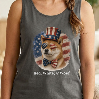 Patriotic Red Shiba Inu Tank Top, Red White & Woof