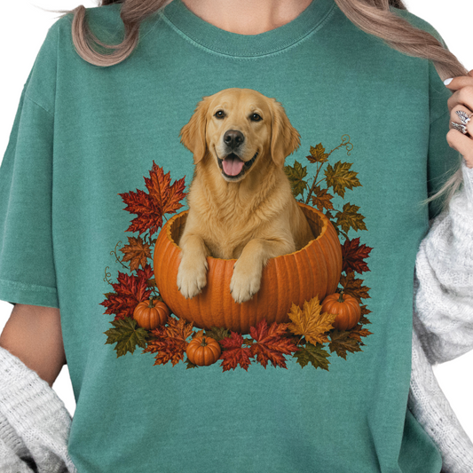 Golden Retriever Pumpkin Shirt Fall Dog Lover Autumn Comfort Colors Graphic Tee Gift Apparel