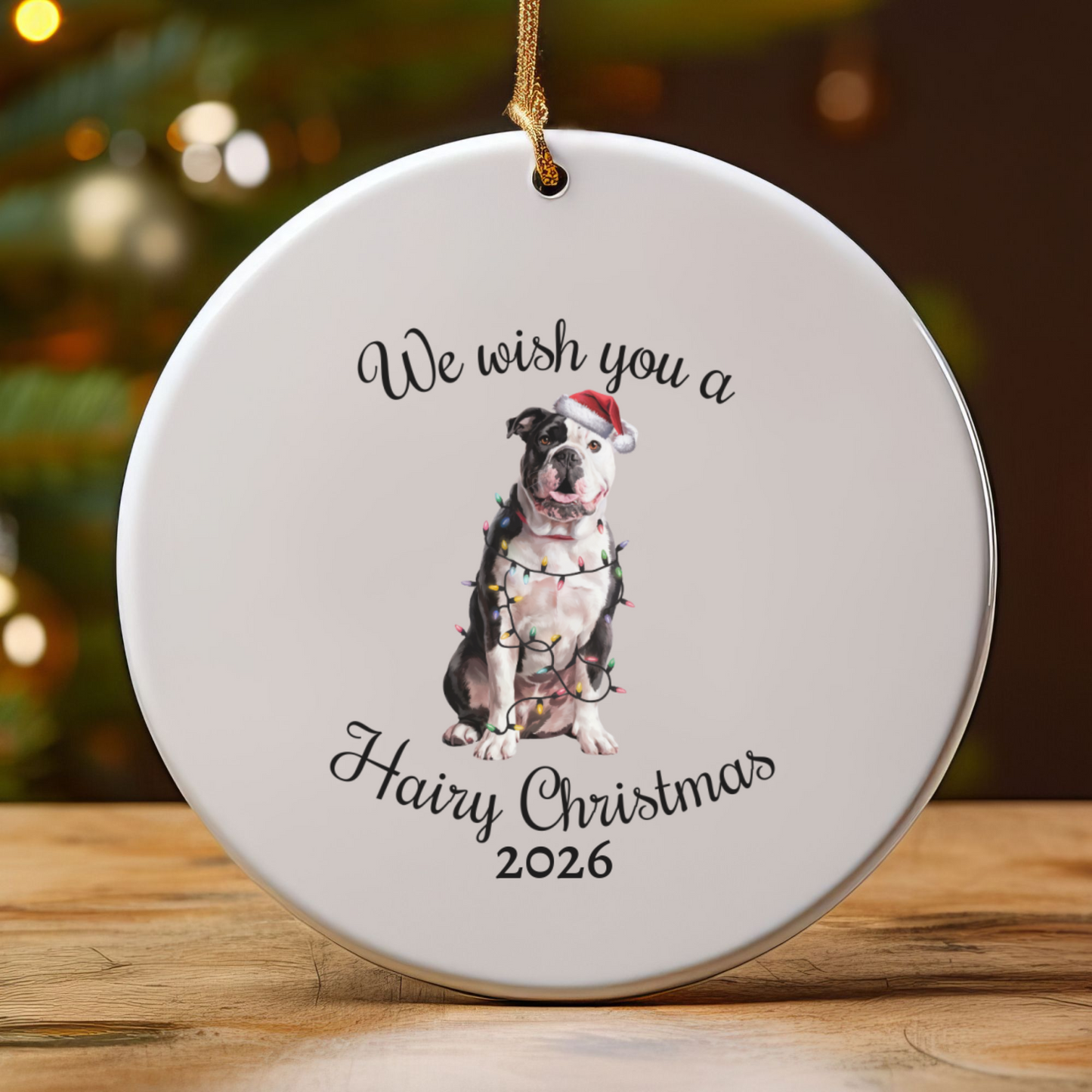 Christmas American Bulldog Ornament, Christmas Lights Dog Keepsake, Christmas Dog, American Bulldog Mom, Gift For Dog Lover