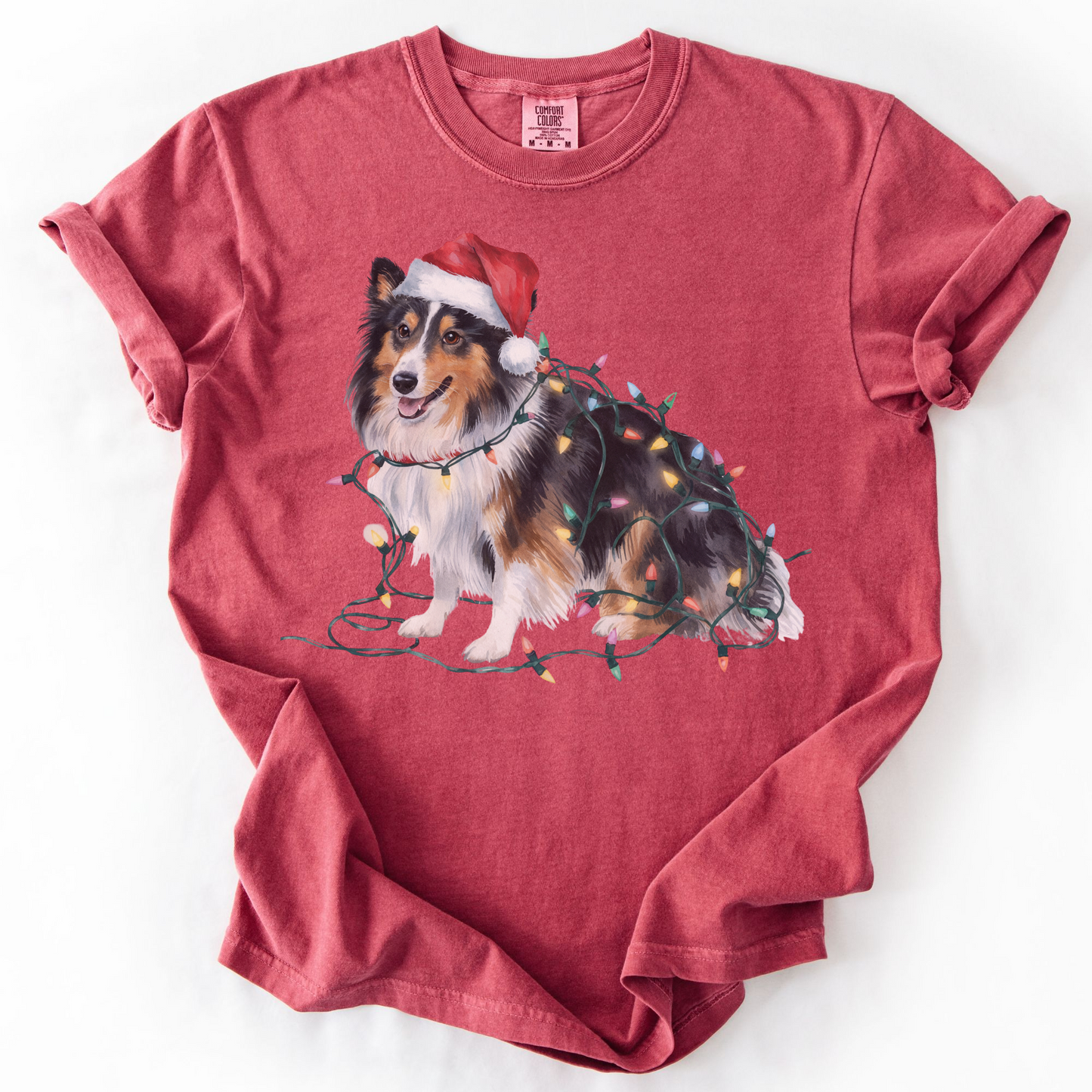 Shetland Sheepdog Christmas Lights Shirt, Festive Holiday Tee for Sheltie Lovers