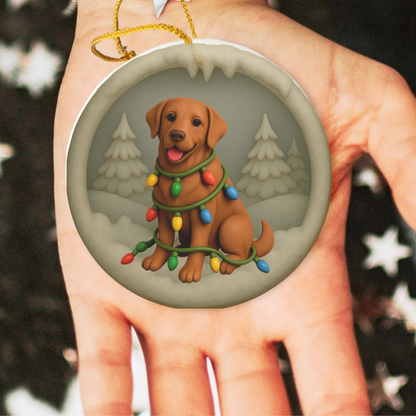 Fox Red Lab Christmas Ornament, Personalized Labrador Retriever Puppy with Holiday Lights, Custom Dog Lover Gift, Tree Decoration