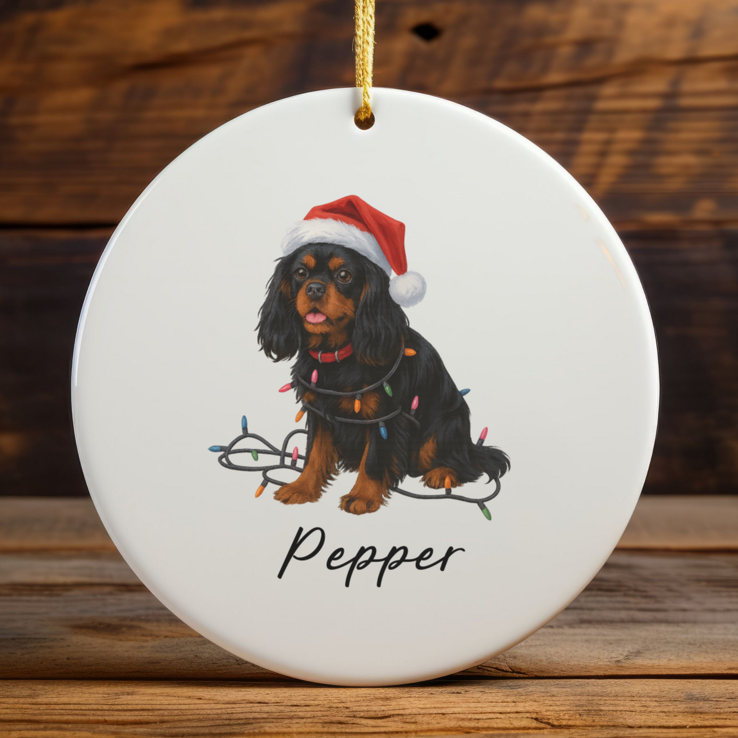 Personalized Black and Tan Cavalier King Charles Spaniel Ornament, Custom Dog Christmas Ornament, Cavalier Lover Gift