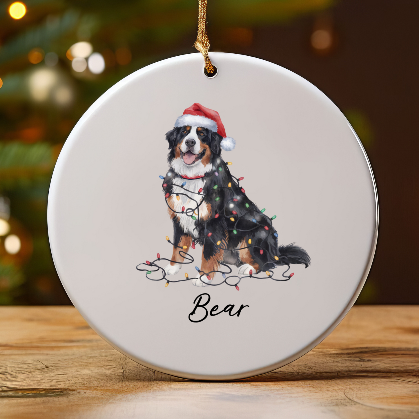 Personalized Ceramic Bernese Mountain Dog Christmas Ornament, Pet Holiday Tree Decor