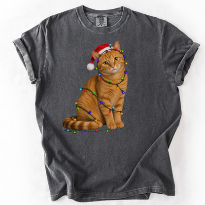 Orange Tabby Christmas Lights Shirt, Comfort Colors Holiday Cat Lover Tee