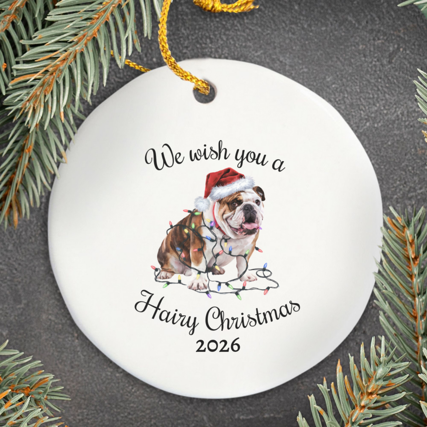 Christmas Bulldog Ornament, Bulldog Mom, Christmas Lights Dog Keepsake, Christmas Dog, Gift For Dog Lover, Bulldog