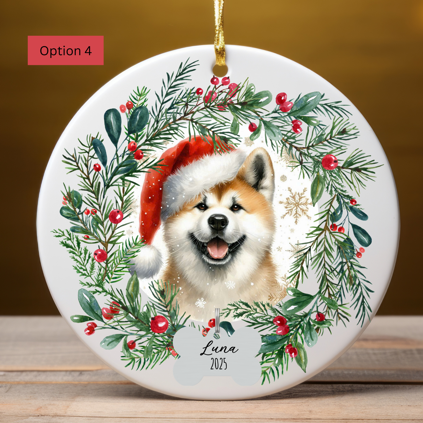 Personalized Akita Christmas Ornament, Custom Dog Name Ornament, Akita Gift for Dog Lovers, Pet Memorial Keepsake