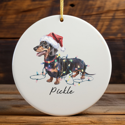 Personalized Black & Tan Dachshund Ornament, Dog Christmas Ornament, Custom Pet Name Holiday Decor Gift
