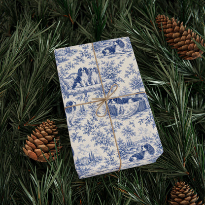 Cavalier Wrapping Paper, French Blue Toile Gift Wrap, Cavalier King Charles Spaniel Gift
