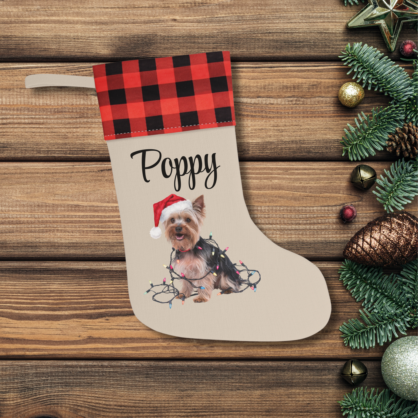 Personalized Yorkshire Terrier Christmas Stocking, Holiday Decor Gift for Yorkie Lovers