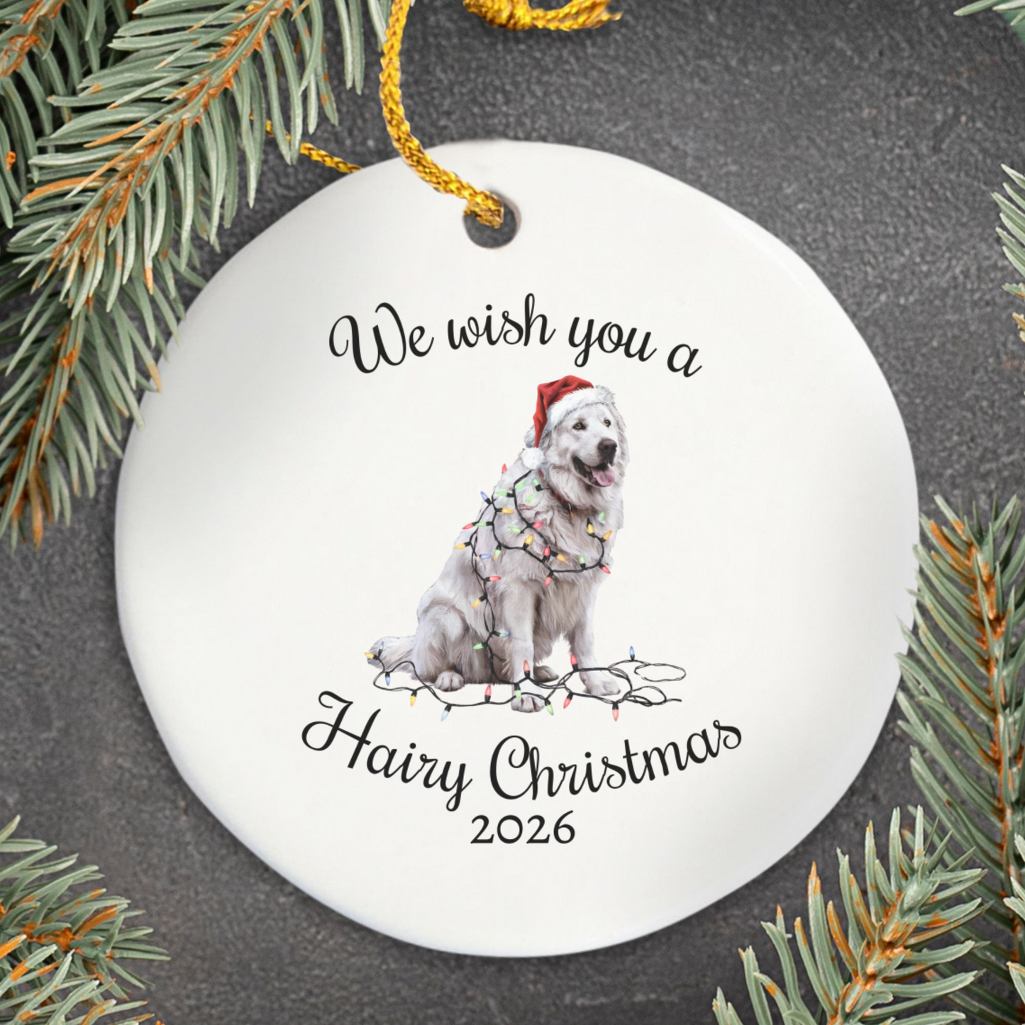 Christmas Great Pyrenees Ornament, Christmas Lights Dog Keepsake